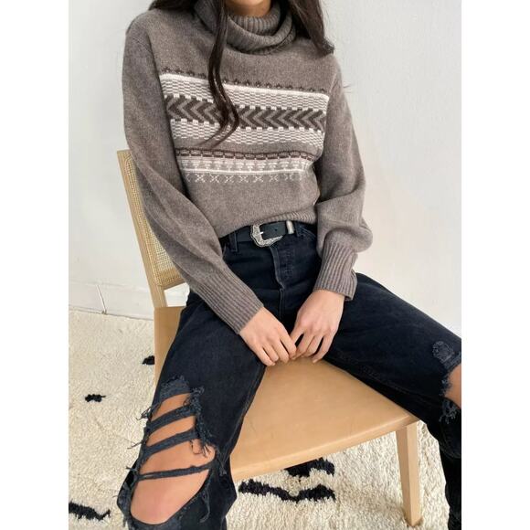 360 Cashmere Women's Brown Kimmie Fair Isle Turtleneck Sweater Size Medium - Picture 1 of 13